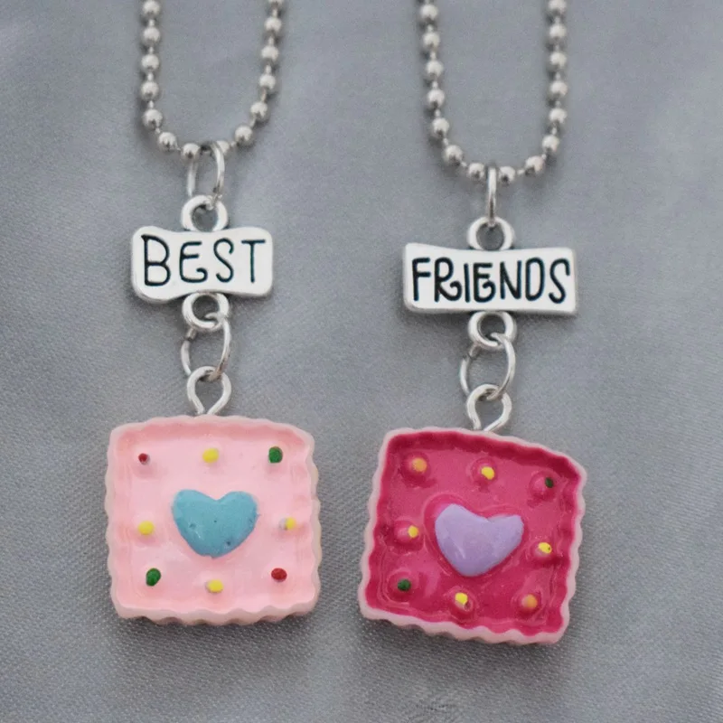 style 7-2pcs Смола моделирование квадратный торт любовь кулон ожерелье Дети BFF 5 лучшие друзья навсегда Дружба Ювелирные изделия подарок на день рождения для детей - Окраска металла: style 7-2pcs