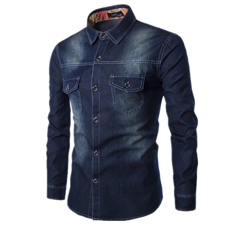 C993 dark blue Высококачественные мужские тонкие джинсовые рубашки нового размера плюс M-6XL, модные повседневные джинсовые рубашки с длинными рукавами - Цвет: C993 dark blue