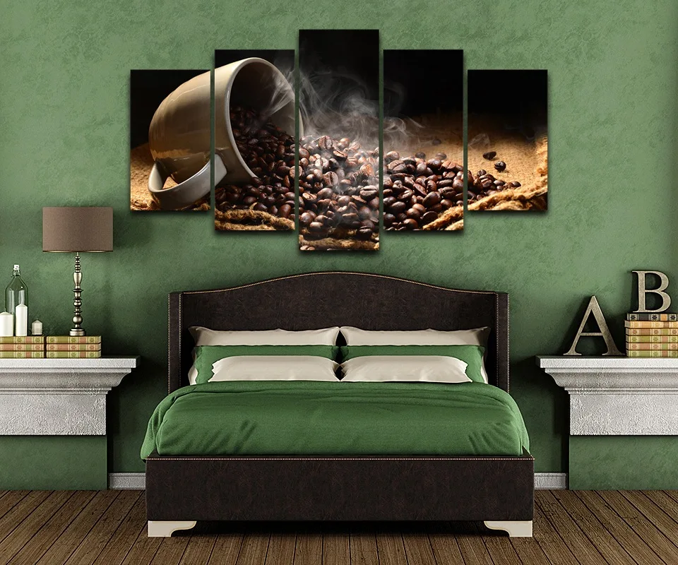 Картина на холсте картины стену кухни 5 шт. ароматный кофе в зернах модульные