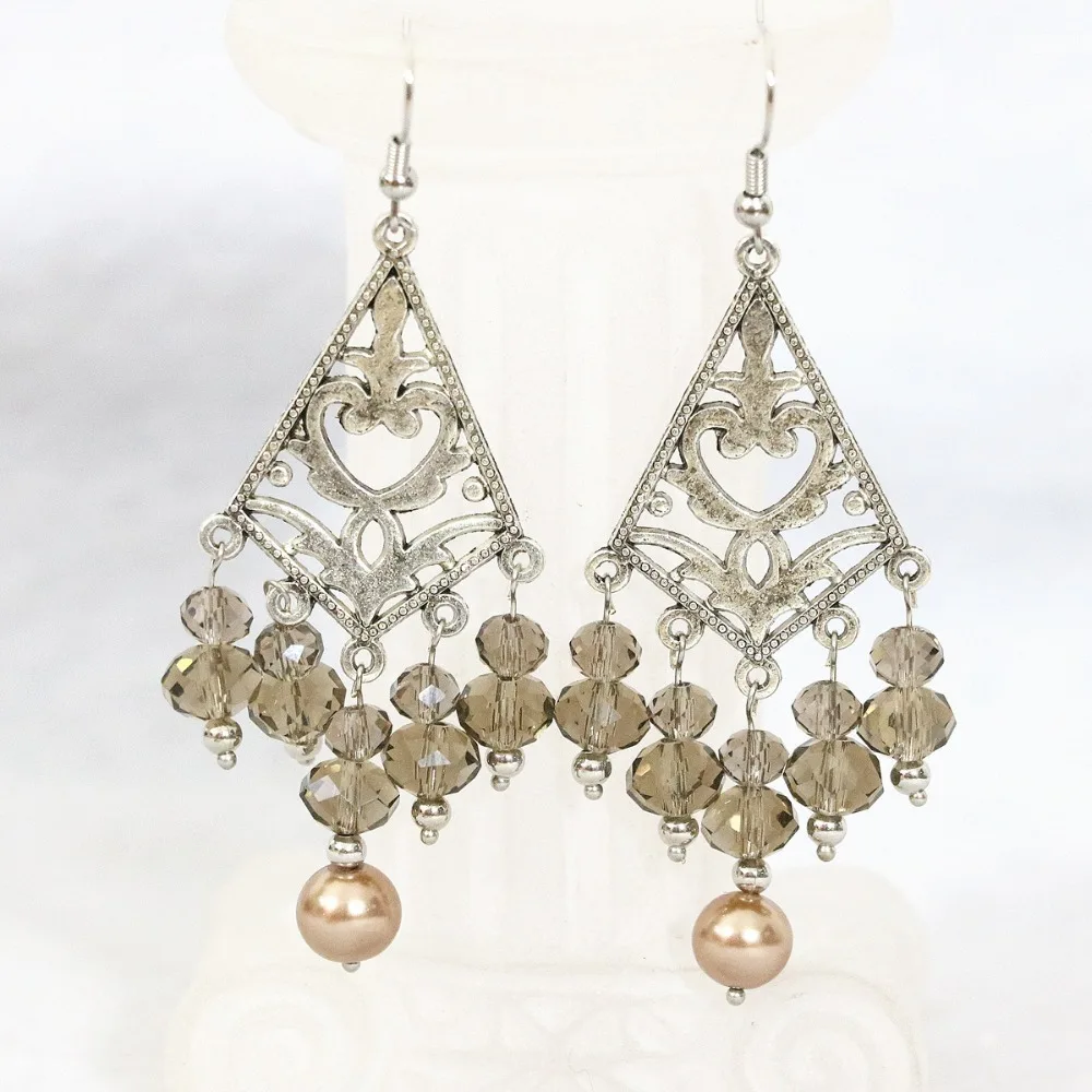 Мода 7 строк колье серьги шампанское Круглый Shell Имитация Перл Подвески партии