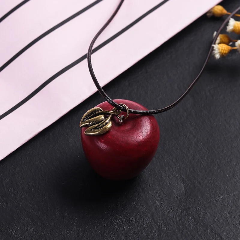 Женское Ожерелье в виде яблока Банни розовое милое красное эмалированное Из