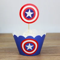 Captain America Супергерой Мстители обертки для кексов Торт Топперы Человек-паук Бэтмен этикетка День рождения Дети мальчик пользу украшения поставки - Цвет: Captain America