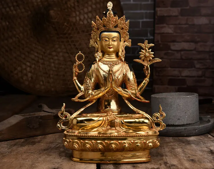 

30 CM TALL # HOME Talisman efficacious Protection # Tibetan Nepal Buddhism Four-armed Avalokitesvara Bidhisattva Buddha statue
