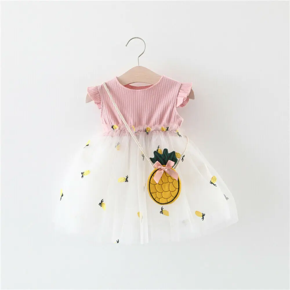 Knitted Summer Girls pineapple Baby Short Sleeve Dresses Cute Kids Party for girls Princess Dress Tops Clothes | Детская одежда и