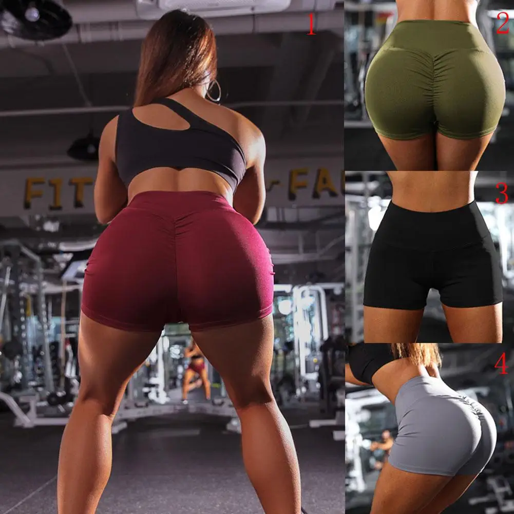 

Hot Yoga Shorts Sexy Black Sports Shorts Women High Waist Fitness Gym Running Tight Slim Workout Leggings Solid Color