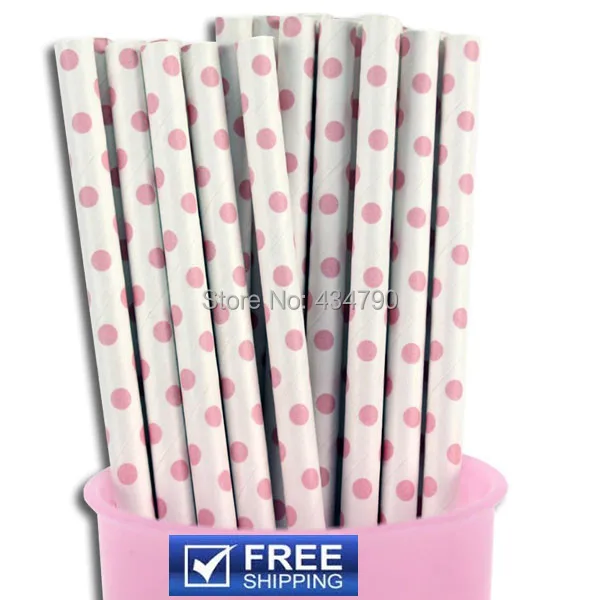 

200pcs Pink Swiss Dot Paper Straws Outlet,Baby Shower Wedding Decor, Birthday Decor Cake Pop Sticks,Party Supplies Decorations