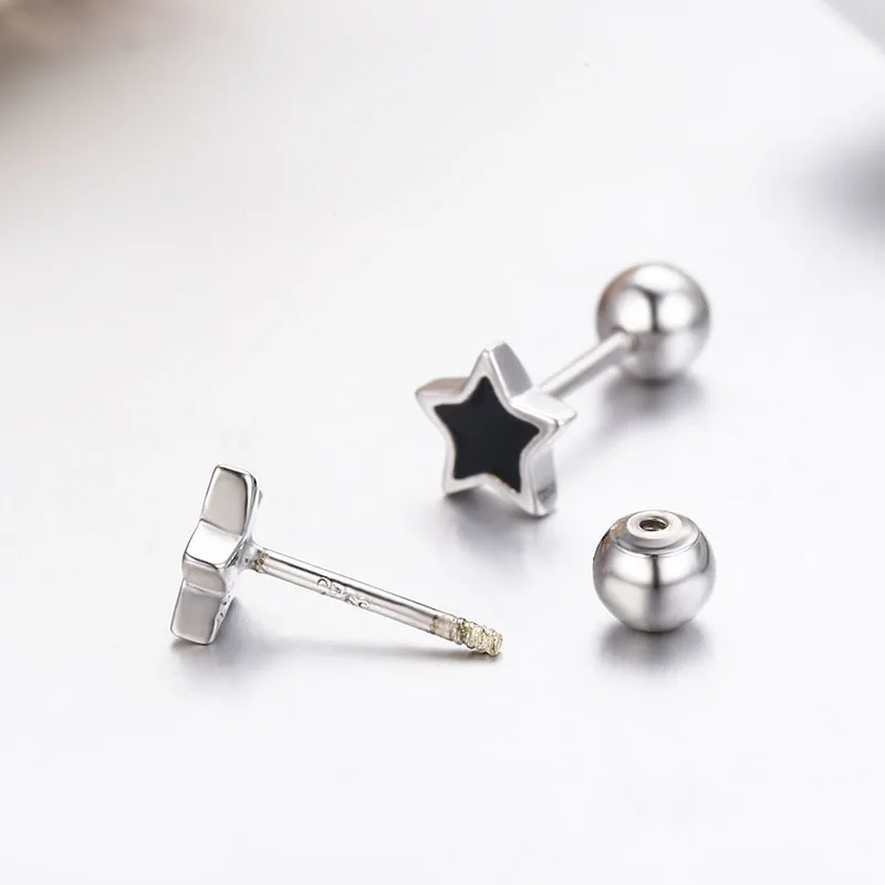 Серьги гвоздики из серебра 925 пробы с пятиконечными звездами|screw stud earrings|stud earringsstud