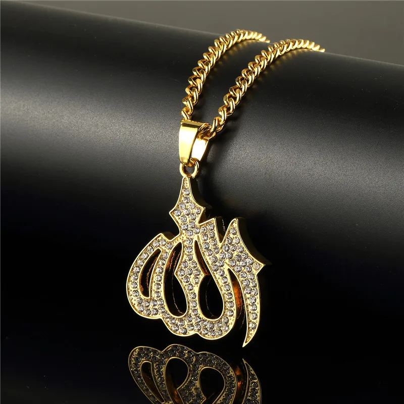 Мужской хип хоп Шарм Золотой исламский Бог лампа мусульманский горный хрусталь