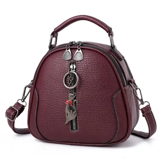 Purple High Quality solid PU Leather Women Bag Ladies Crossbody Messenger Shoulder Bags Vintage Handbags kitten ornaments FC-98 - Color: Purple