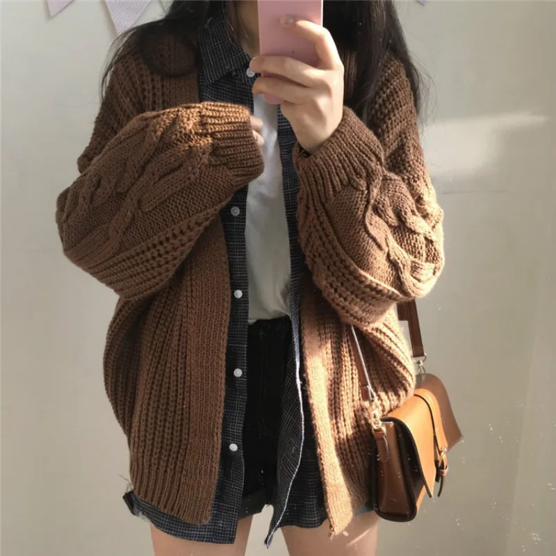 Женские кардиганы, простые, свободные, модные, корейский стиль, Harajuku, вязанные, женские, высокое качество, толстые, теплые, женская одежда, шик