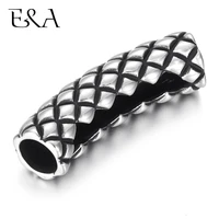 stainless steel large slider bead tube grid blacken slide charms fit 8mm round leather rope diy men jewelry making supplies