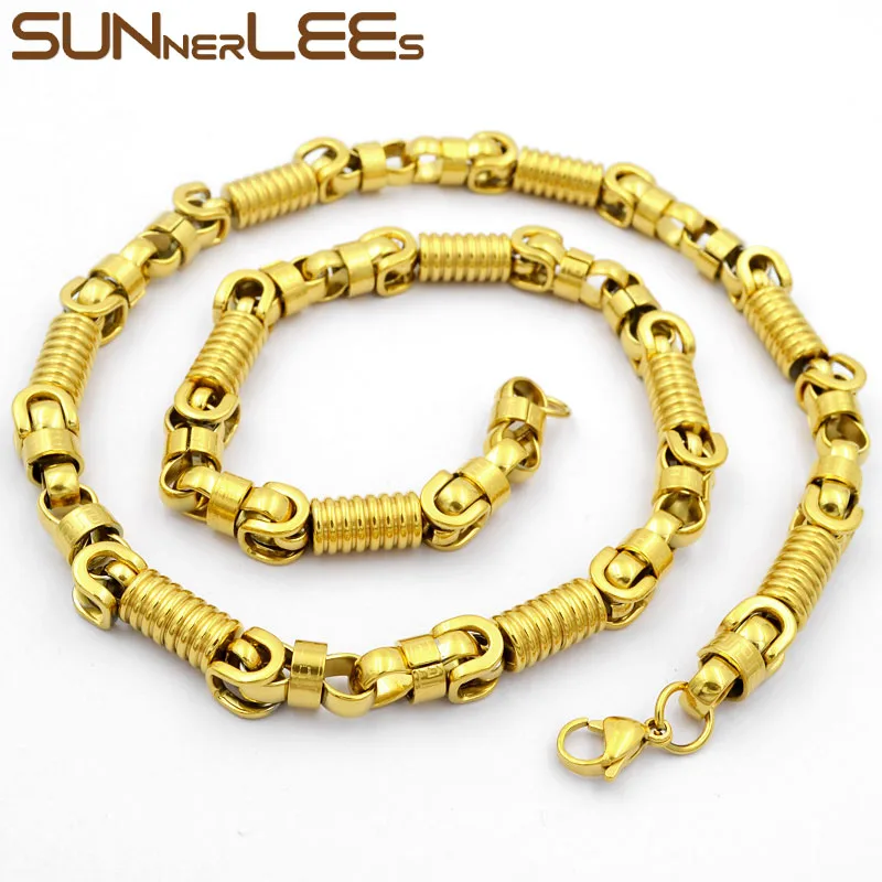 SUNNERLEES 316L ожерелье из нержавеющей стали 8 мм Геометрическая Византийская цепочка Серебряная черная Золотая Мужская Женская Модная бижутерия SC57 N