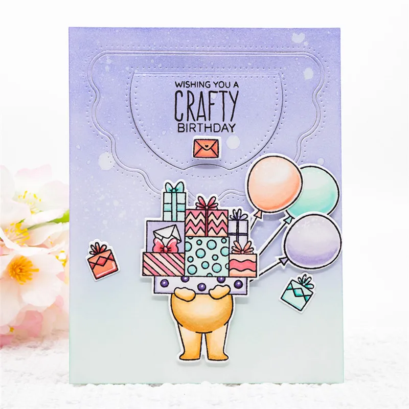 Naifumodo Bear Gifts Stamps and Dies for DIY Scrapbooking Animals Ballon Card Making Metal Cutting Clear Stamp New 2019 | Дом и сад
