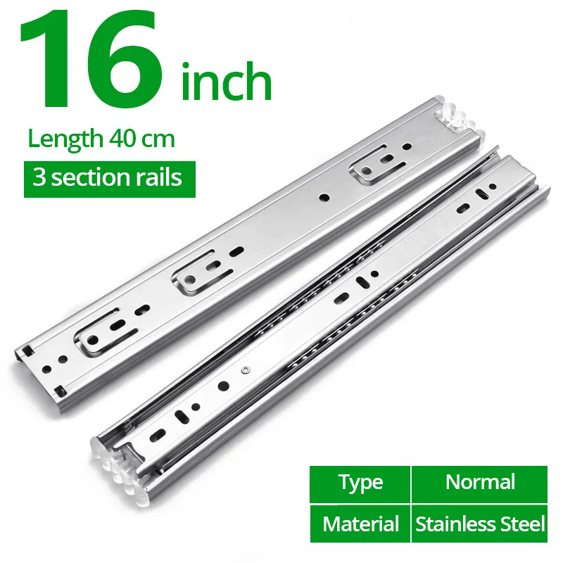 Normal 16inch 40cm NAIERDI 1"-22" выдвижные направляющие для шкафа из нержавеющей стали с мягким закрытием, Трехсекционные направляющие для ящиков, направляющие для ящиков, буферные демпферные направляющие, оборудование - Цвет: Normal 16inch 40cm