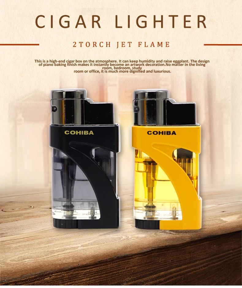 COHIBA зажигалка сигара 2 Факел пламя металл пластик ветрозащитный зажигалки для сигарет газ бутан зажигалка для сигар
