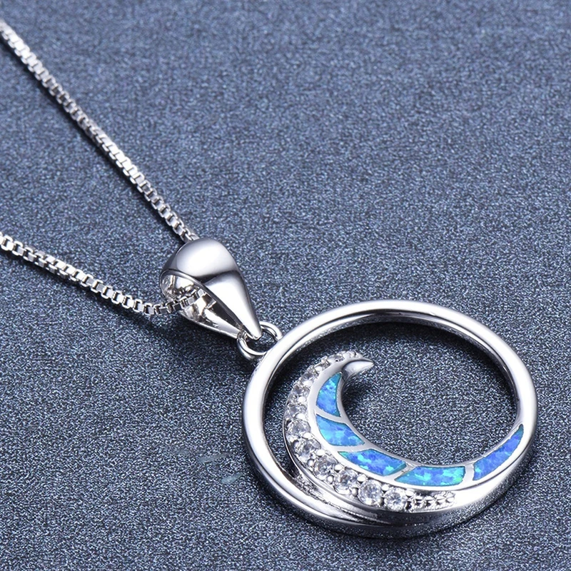 Элегантное шикарное ожерелье с подвеской из голубого/белого огненного опала