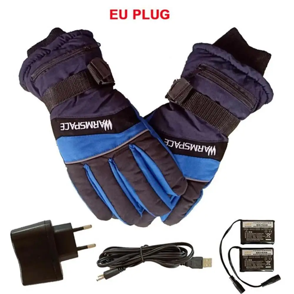 blue EU Plug Зимние USB грелки для рук, электрические тепловые перчатки, перезаряжаемая батарея, перчатки с подогревом, перчатки для велоспорта, мотоцикла, велосипеда, лыжные перчатки унисекс - Цвет: blue EU Plug