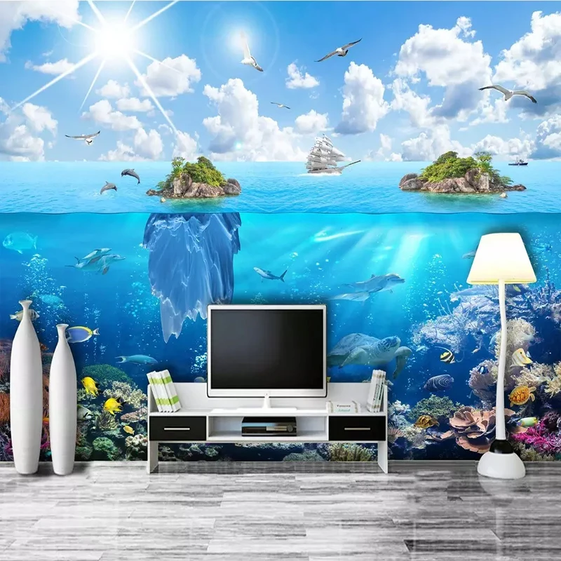 Пользовательские 3D фото стена Бумага подводный мир River Island пейзаж росписи