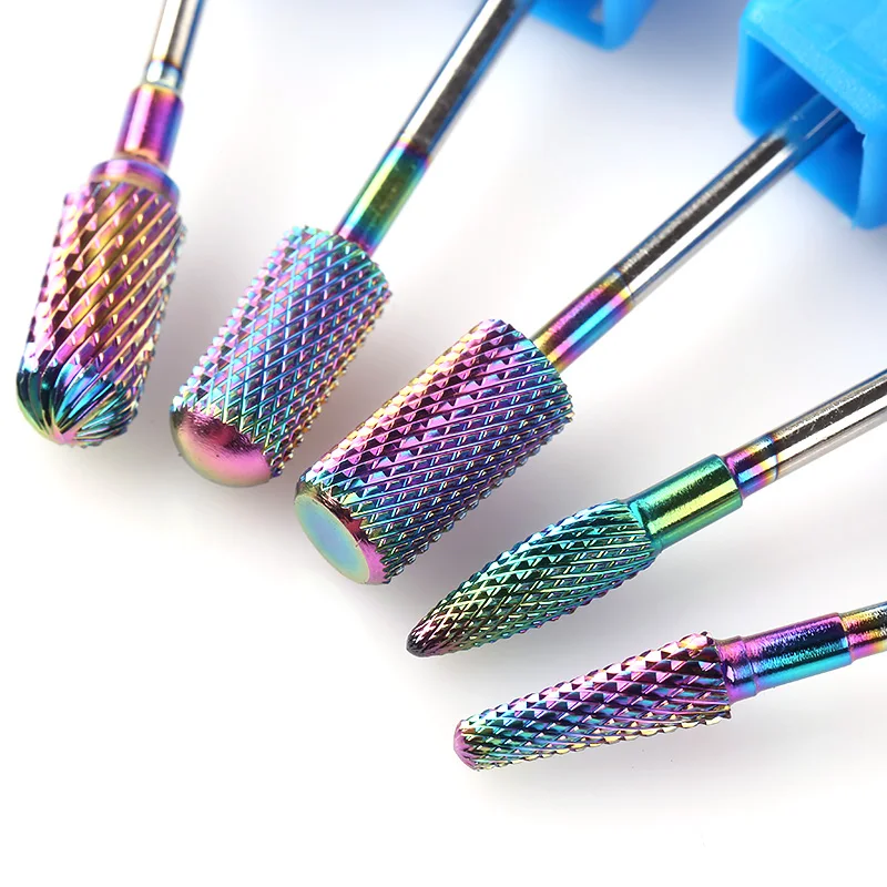 BLUENESS 5 Type Rainbow Nano Coating Tungsten Carbide Nail Drill Bits For Electric Manicure Art Accessories Tools | Красота и