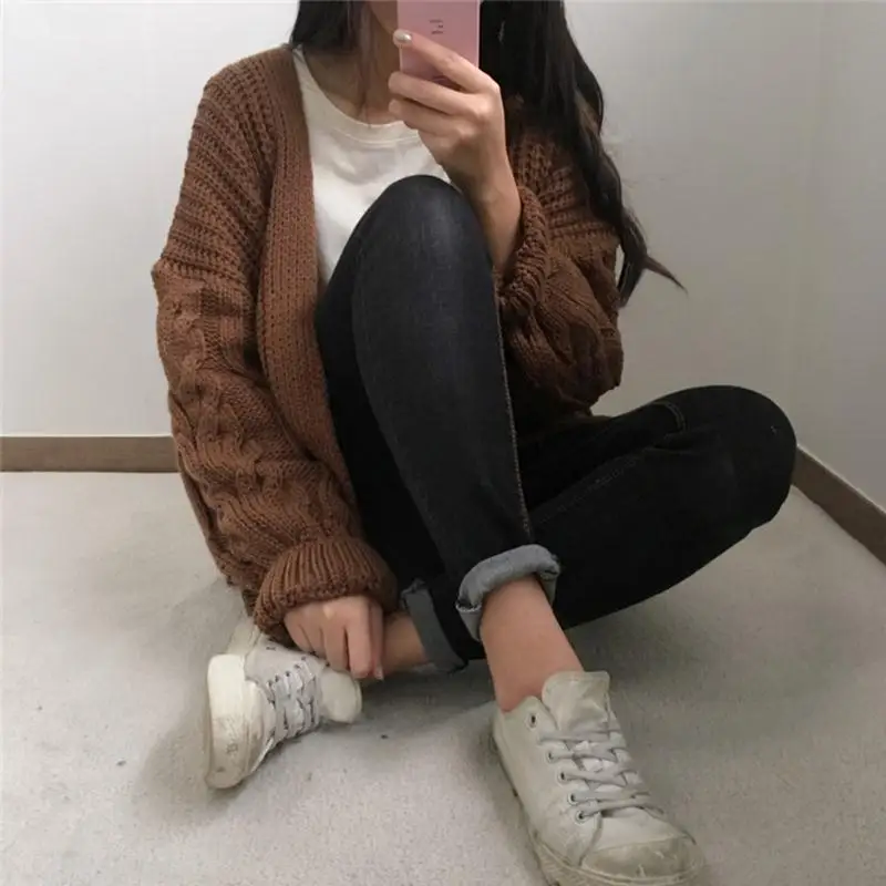 Wholesale 2018 New Style Knitted Sweater Female Long Sleeve Loose Han Van Solid Color Lazy Wind Temperament Cardigan Coat Autumn |