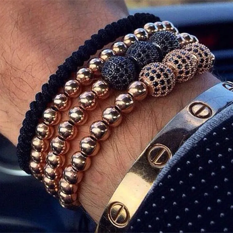 Брендовый мужской браслет 6 мм золотой цвет бусины из нержавеющей стали микро