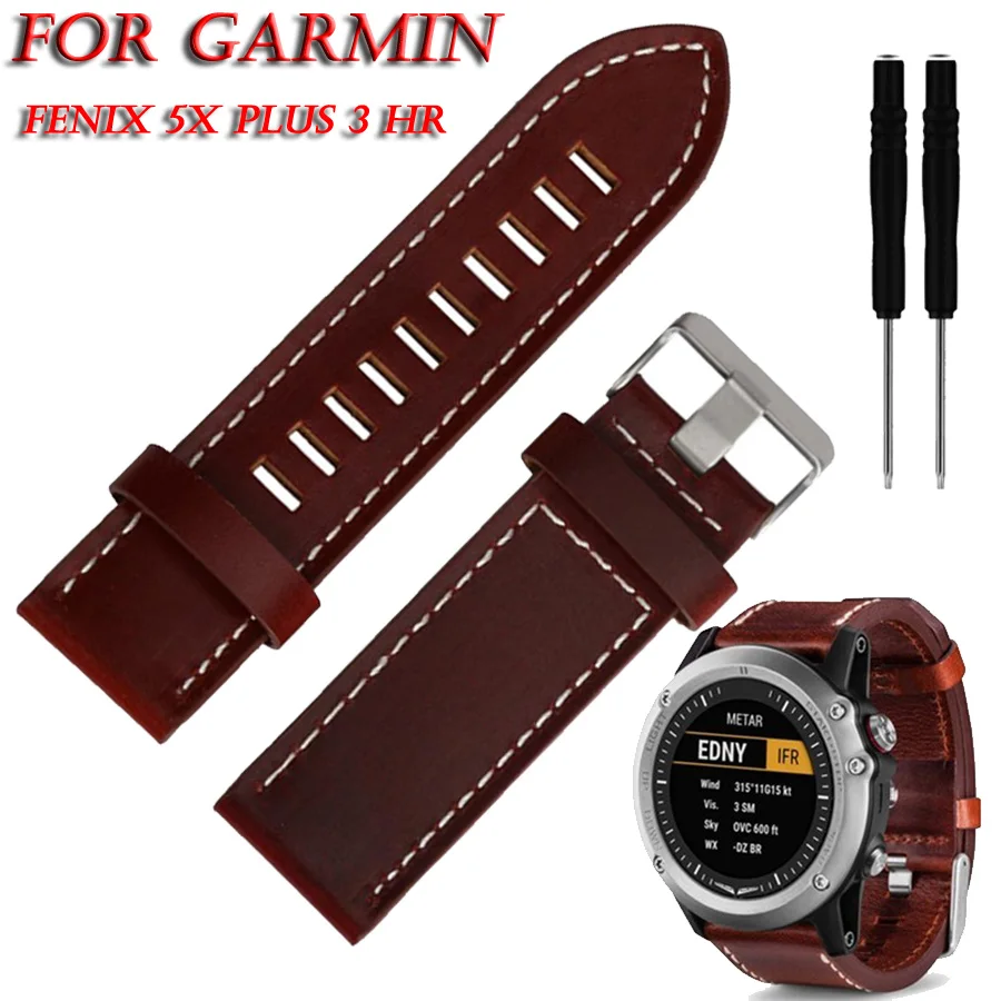 Винтажный ремешок для часов из натуральной кожи Garmin Fenix 5X / Plus 3 HR Sapphire сменный