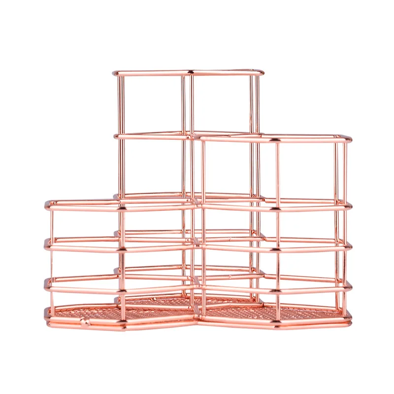 Розовая золотая металлическая ручка шестиугольная подставка для ручек и