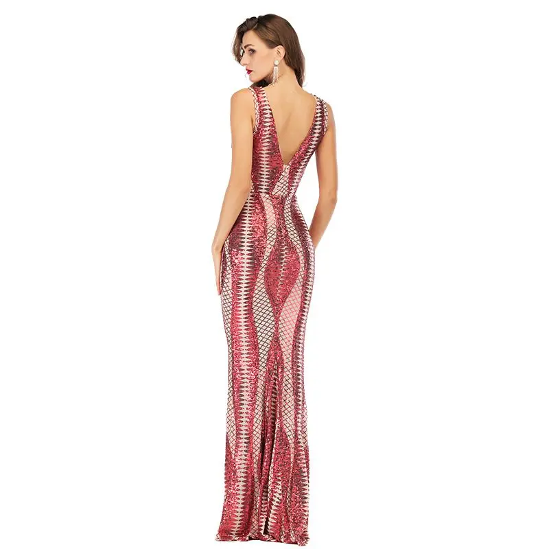 

Womens Sexy Deep V-neck Dress Magical Sequined Drag Dress Evening Party Dinner Mopping Dress Female Backless Long Dress