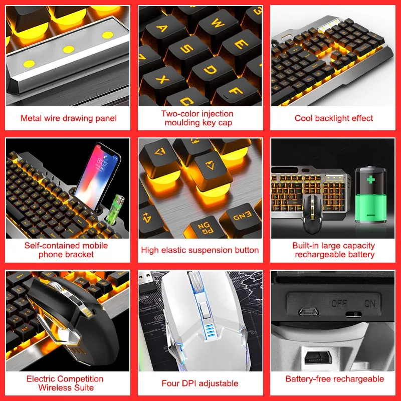 2.4G Wireless Keyboard Mouse Set Rechargeable Backlight Ergonomic 800-2400DPI Keypad Kit GDeals