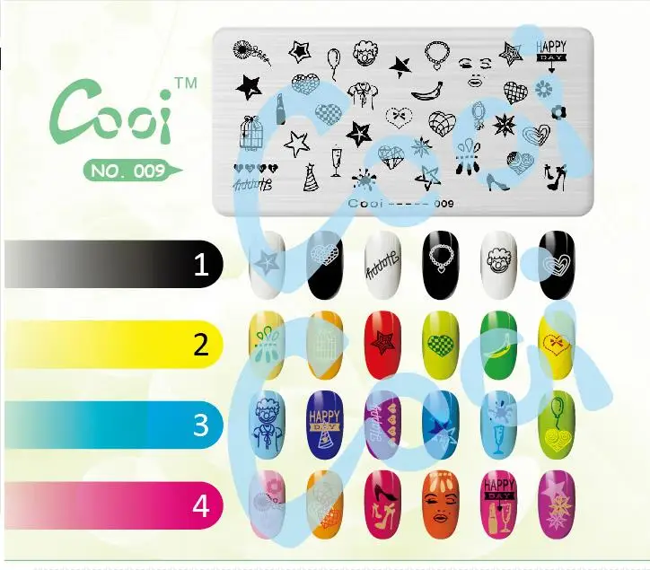 Cooi 009 Пластина для штамповки ногтей 6*12 см прямоугольная сталь металл pochoir ongle пластины для штамповки ногтей инструмент краски скребок шаблон изображения плесень - Цвет: Cooi 009