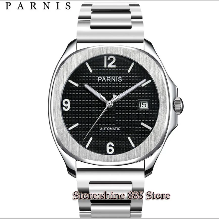 

40mm PARNIS black dial Steel Strap Sapphire glass 21 jewels Miyota 821A automatic mens watch