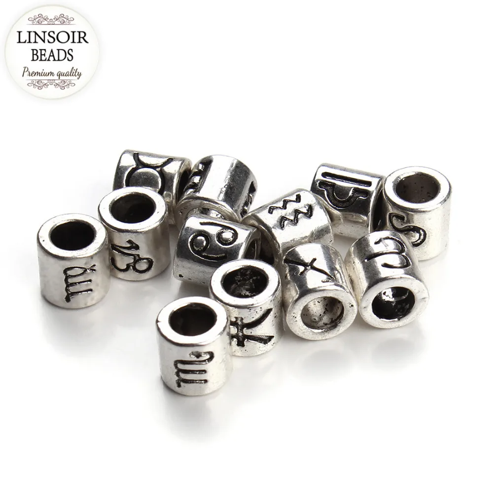 

(60pcs) 5Sets/lot 12 Constellations Spacer Bead Charms European Big Hole Tube Beads Diy Bracelet Jewelry Making F3061