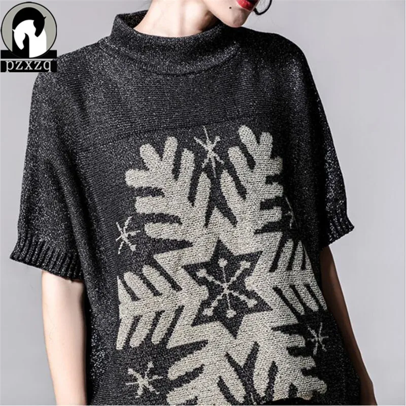 European Station Women's 2018 Spring New Silver Rayon Sweater Snowflake Figure Loose Short-sleeved Knitted Pullover | Женская одежда