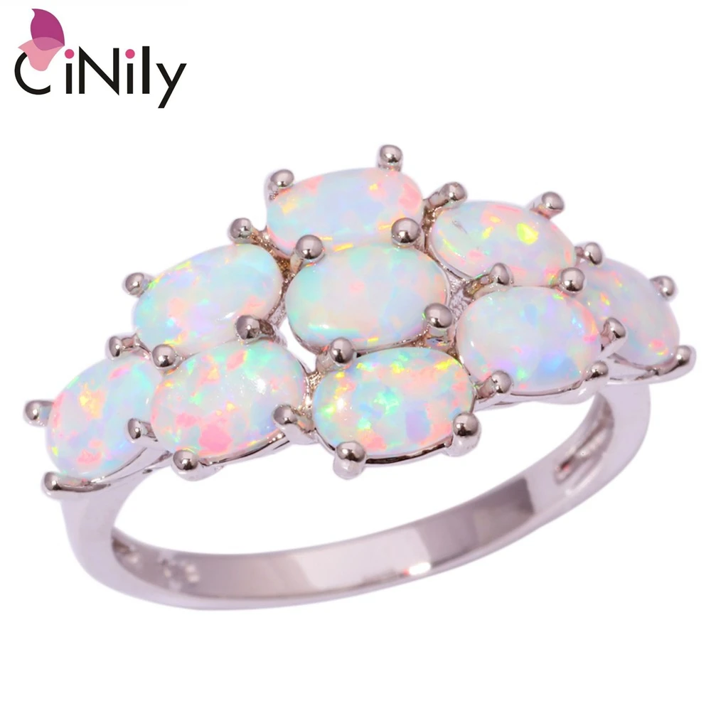 

CiNily Crewated White Fire Opal Silver Plated Wholesale for Women Jewelry Wedding Party Ring Size 7 8 9 OJ6124
