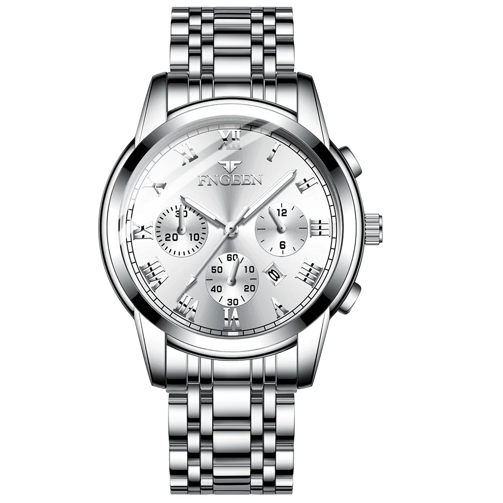 sliver FNGEEN мужские часы relogio masculino часы мужские s Топ бренд из нержавеющей стали relogios спортивные мужские часы erkek kol saati - Цвет: sliver