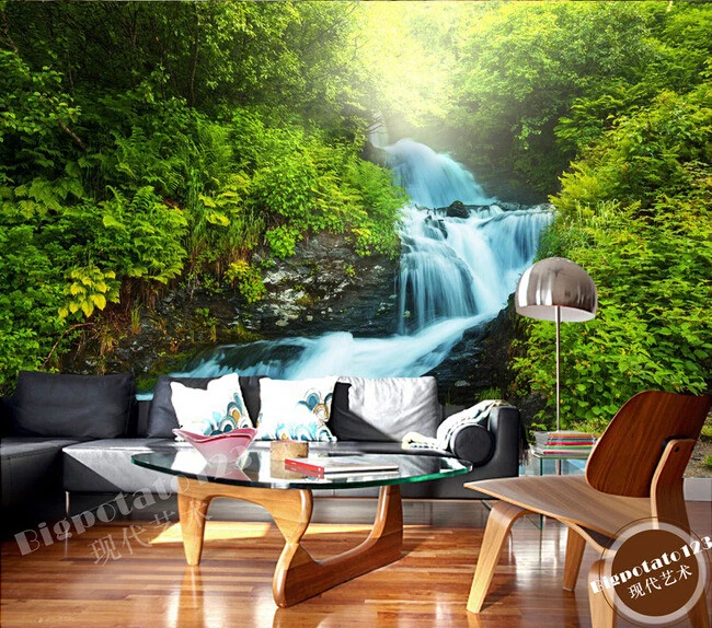 

Custom 3D forest mural wallpaper,waterfall wallpaper for walls 3 d,living room tv sofa wall bedroom papel de parede