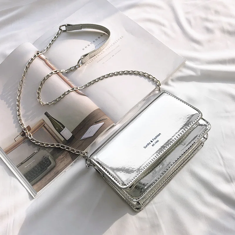 silver Женская сумочка цвета металлик, клатч, сумочка на плечо, роскошный дизайн, сумки через плечо с клапаном для женщин, Torebka damsk Bolsos Mujer - Цвет: silver