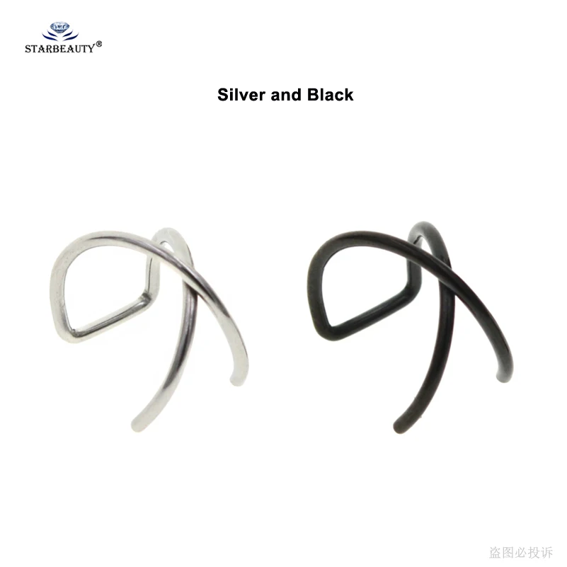 Silver and Black 2 шт., крутой X Крест, поддельный пирсинг спираль, пирсинг, кольцо для губ, пирсинг de Orelha, поддельные серьги, манжета, ювелирные изделия из нержавеющей стали - Окраска металла: Silver and Black