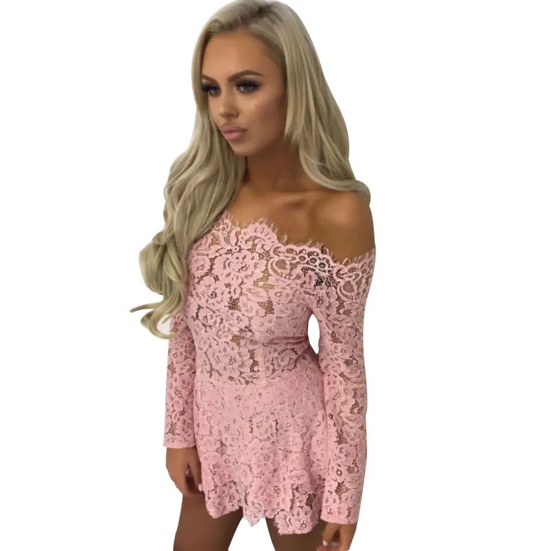 Сексуальное кружевное черное белое розовое платье с вырезом лодочкой вечерние