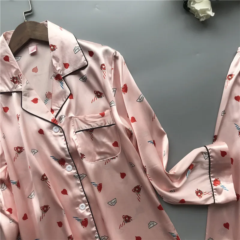 DEEPTOWN для женщин пижамы девочек Атлас повседневное печати Пижама Femme шелк Pijama Mujer