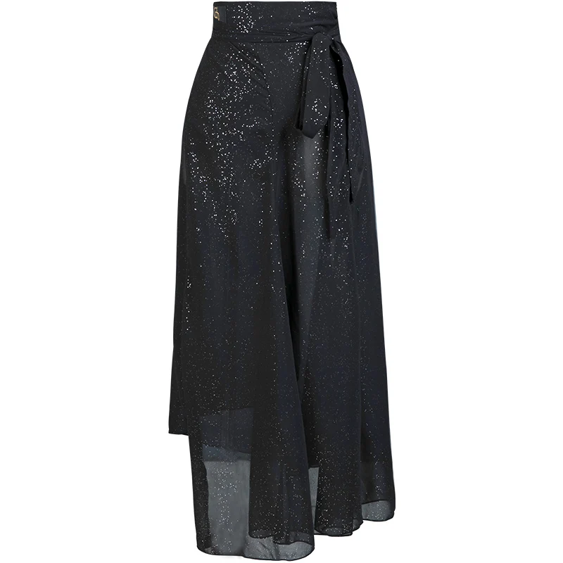 Black With Sequin Новая юбка для латинских танцев, женская черная/Цветочная юбка для латинских танцев, костюм для взрослых, Фламенго Румба/Самба/ковбой, Современная Красная танцевальная юбка, VDB01 - Цвет: Black With Sequin