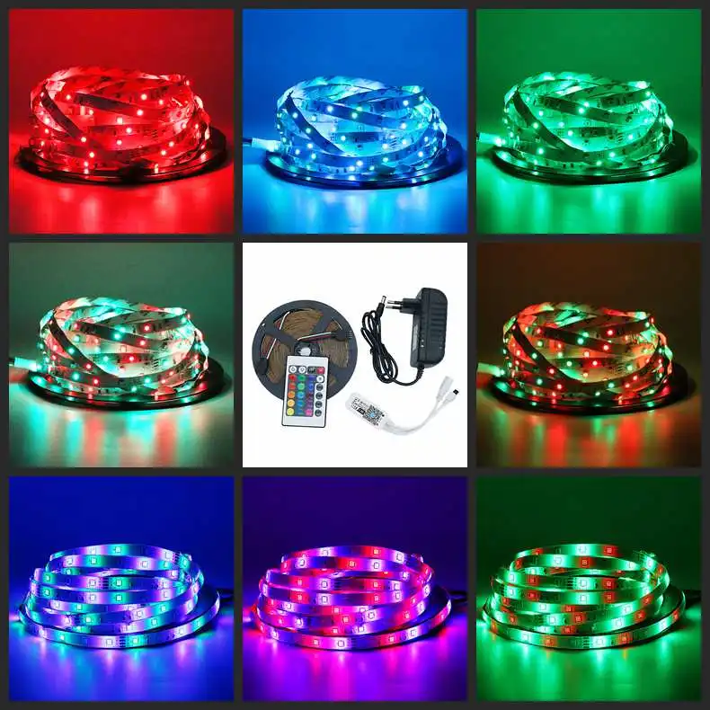 SZYOUMY Wi-Fi контроллер 5050 RGB Светодиодные ленты свет лампы 5 м не водонепроницаемый IP20 Neon гибкие ленты диод лента DC 12 В адаптер Комплект