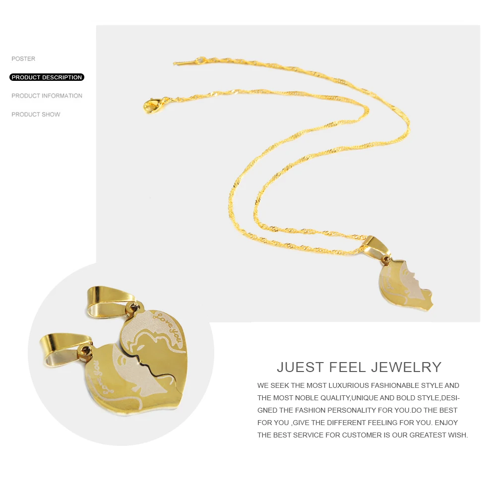 JUST FEEL 2018 парные ювелирные изделия ожерелья в форме разбитого сердца золотого
