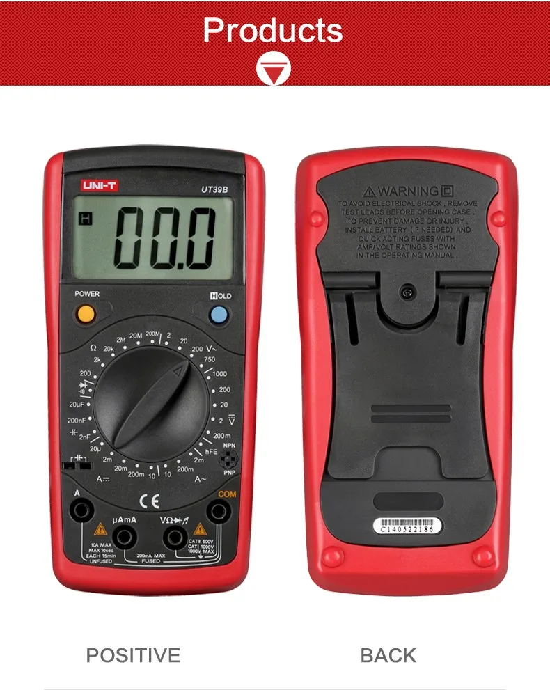 UNI-T UT39B Современные Цифровые мультиметры AC DC cap Ohm тест er Удержание данных транзистор тест ручной диапазон