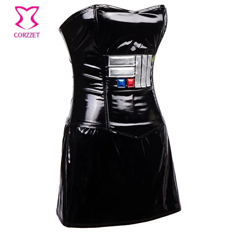 Черный ПВХ сексуальные кожаные корсеты и бюстье готический корсетт для женщин