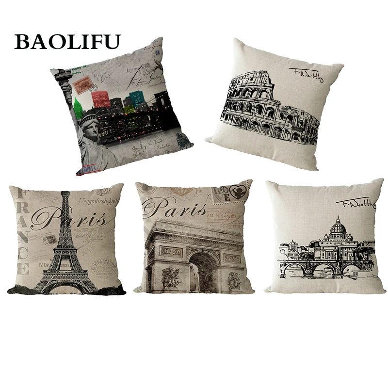 BAOLIFU эскиз из хлопка и льна с рисунком Эйфелевой башни наволочка квадратной формы