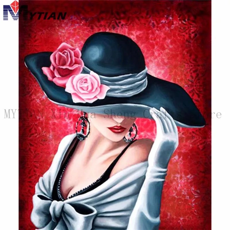 

MYTIAN DIY Full Square Diamond Painting Hat Beauty Women 5D Diamond Embroidery Handmade Cross Stitch Rhinestone Mosaic Pattern