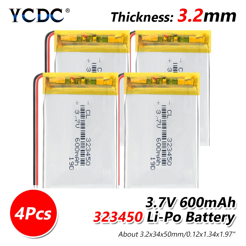 1/2/4 шт. 323450 li po ion lipo аккумуляторов 3 7 v 600 мА/ч литий полимерная батарея Вольт для dvd