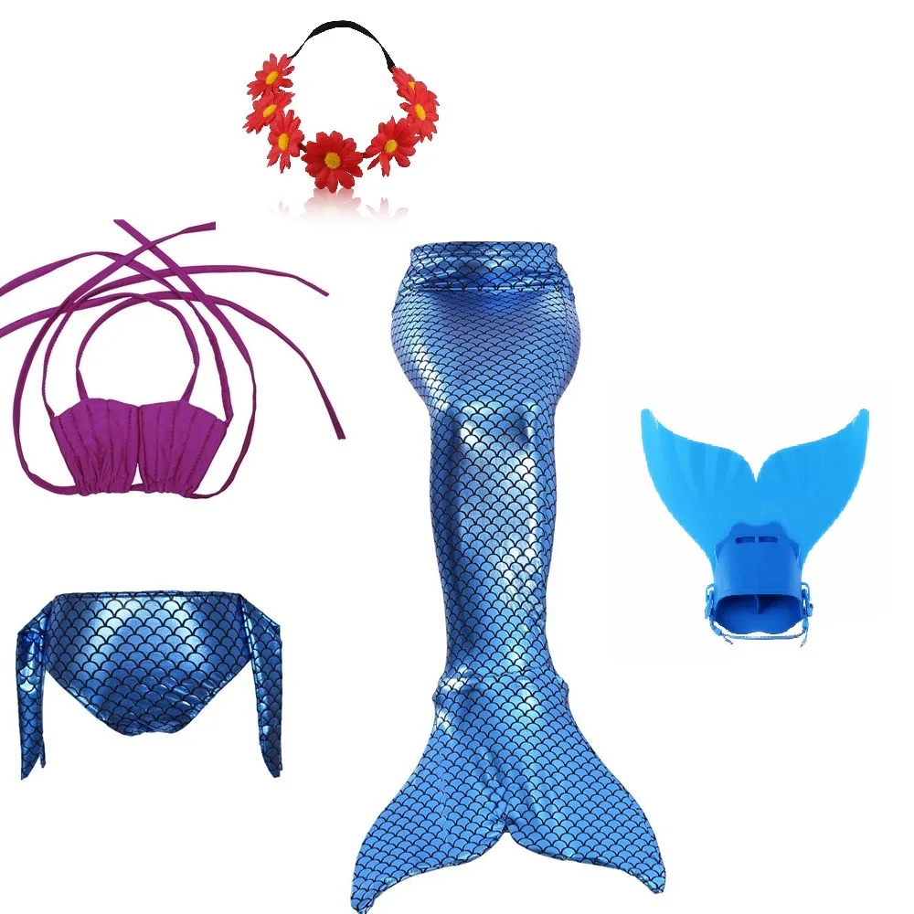 Купальный костюм русалки для девочек комплект с хвостом топ высокой талией