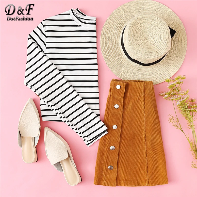 Dotfashion, женские топы с длинным рукавом, женская одежда, женские рубашки, корейская мода, винтажная полосатая футболка с заплатками на локоть